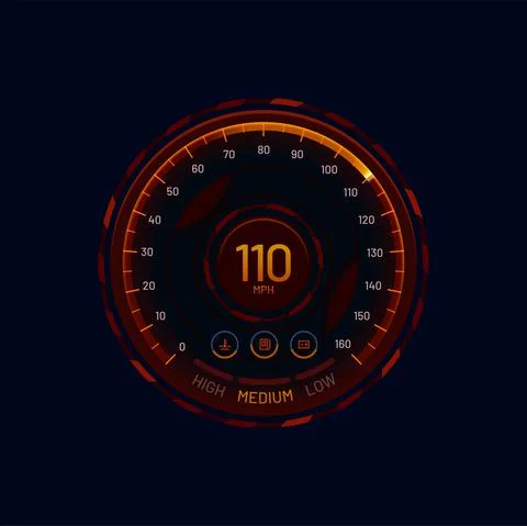 Futuristic car speedometer gauge dial, LED meter Stock Illustration