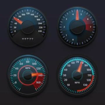 Futuristic car speedometers, speed indicators with pointer for vehicle dashboard イラスト素材