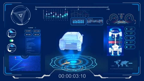 Futuristic Car User Interface HUD Animation for Smart Dashboard Systems Stock Footage 332967561