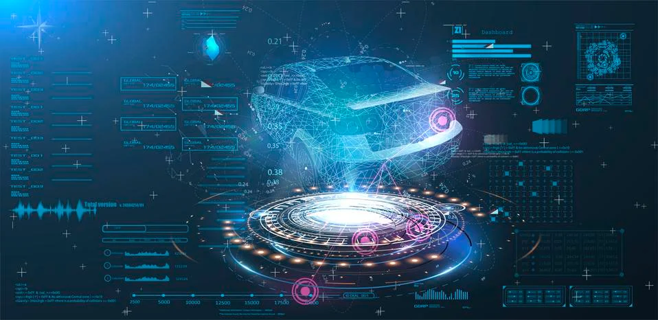 Futuristic car user interface. HUD UI. Hologram of the car Stock Illustration