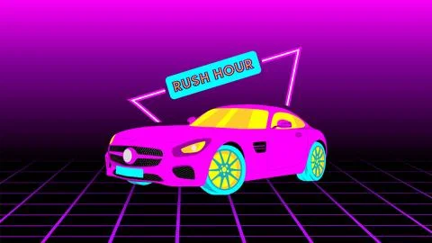 Futuristic car vector with retro wave background Stock Illustration