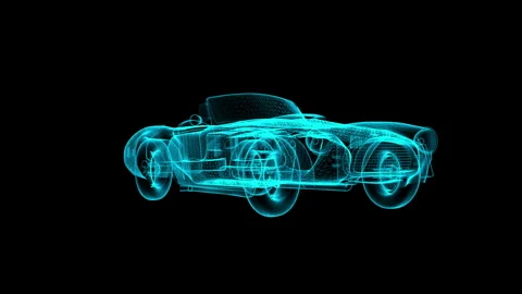 Futuristic Car Wireframe Rendering in Neon Blue Illustration Stock Footage 344734752