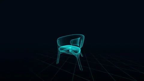 Futuristic Chair Wireframe Design in Digital Virtual Reality Space Stock Footage 344399208