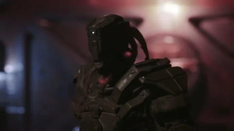 Futuristic Chaos: AI Robots React to Commander's Speech Video stock 157373826
