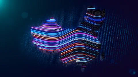 Futuristic China Map With Vibrant Wavy Neon Light Lines Illustration