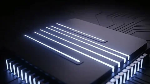 Futuristic Chip with Glowing Circuits on Dark Background. Stock Footage 317276013