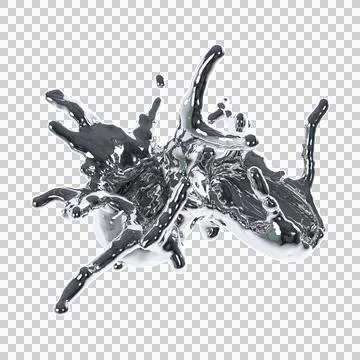 Futuristic chrome liquid Abstract metallic shape 3d render Stock Illustration