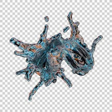 Futuristic chrome liquid iridescent Abstract metallic shape 3d render Stock Illustration