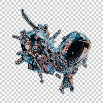 Futuristic chrome liquid iridescent Abstract metallic shape 3d render Stock Illustration