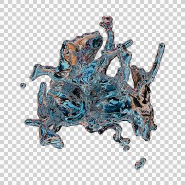 Futuristic chrome liquid iridescent Abstract metallic shape 3d render Stock Illustration