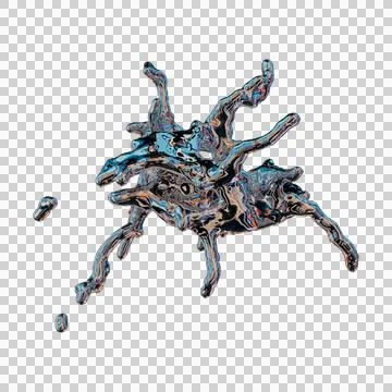 Futuristic chrome liquid iridescent Abstract metallic shape 3d render Stock Illustration