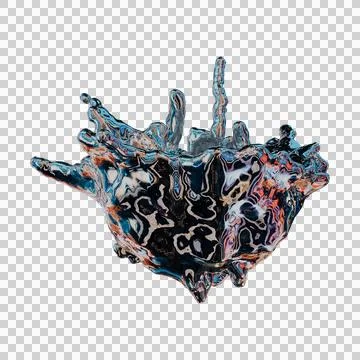 Futuristic chrome liquid iridescent Abstract metallic shape 3d render Stock Illustration