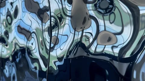 Futuristic chrome wavy reflection on steel surface. Stock Footage 332680573