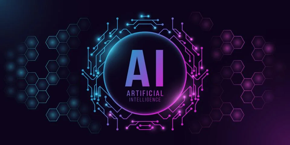 Futuristic circle banner with computer circuit board. Artificial intelligence Stock Illustration