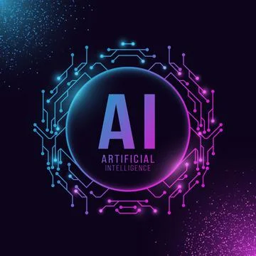 Futuristic circle banner with computer circuit board. Artificial intelligence Stock Illustration