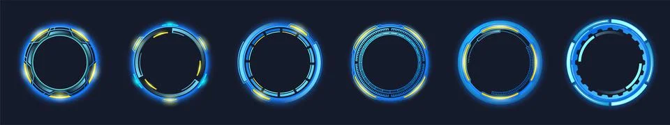 Futuristic circle frames, round technology borders Stock Illustration