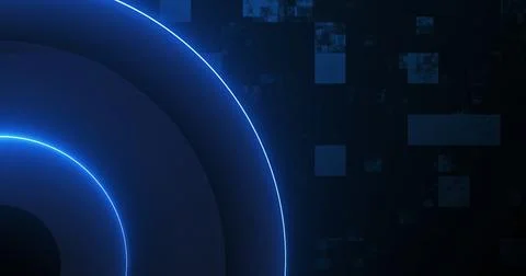 Futuristic circle neon background. Neon 3d circle moving with boxes grid-li.. Stock Photos