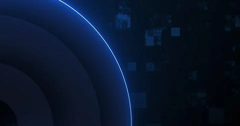 Futuristic circle neon background. Neon 3d circle moving with boxes grid-li.. Stock Photos
