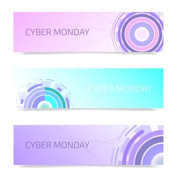 Futuristic circles set of banners vector illustration. Cyber monday background Ilustração Stock