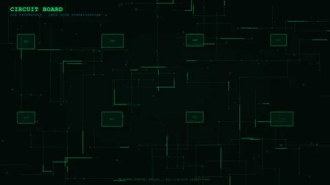 Futuristic Circuit Board Animation with Dynamic Glowing Green Data Lines Stock Footage 334808609