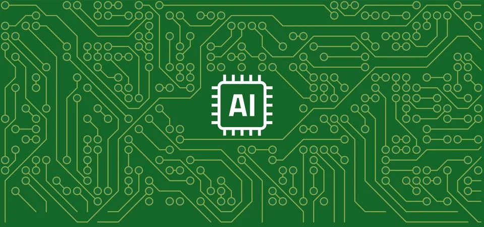 Futuristic Circuit Board with Artificial Intelligence Micro Chip, Digital P.. Stock Illustration