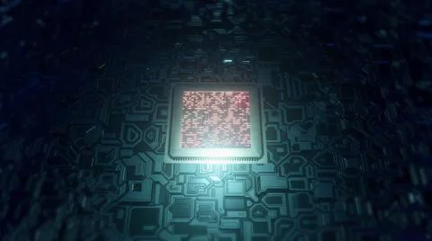 Futuristic Circuit Board CPU Processor sending electronic impuls on motherboard Stock Illustration