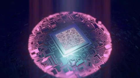 Futuristic Circuit Board CPU Processor sending electronic impuls on motherboard Illustration