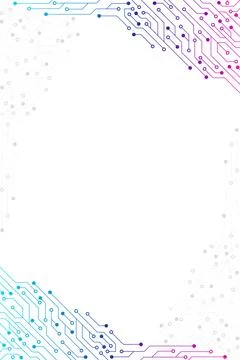 Futuristic Circuit Board Frame Background with Blue and Pink Tech Lines Illustrazione stock