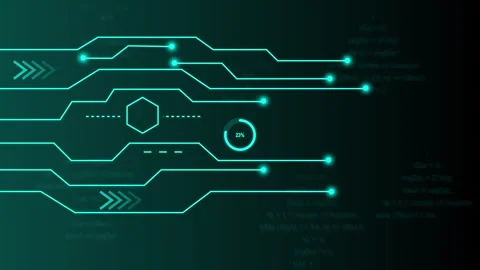 Futuristic circuit board with glowing code and indicator. Circuit board tec.. Vidéo 337369245