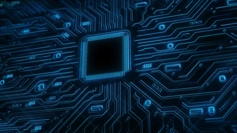 Futuristic Circuit Board Glowing Digital Chip Technology Background Stock Footage 315407609