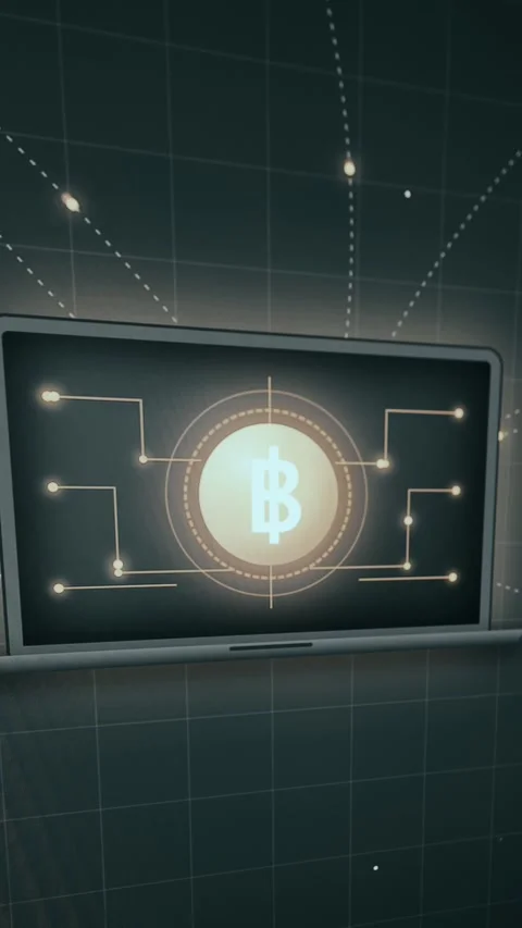Futuristic circuit board layout with Bitcoin symbol in the middle Stock Footage 333450774
