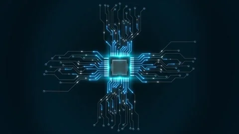 Futuristic circuit board Microchip CPU Processor Network motherboard with a chip Stock Footage 293049568