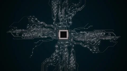 Futuristic circuit board Microchip CPU Processor Network motherboard with a chip Stock Footage 293056712