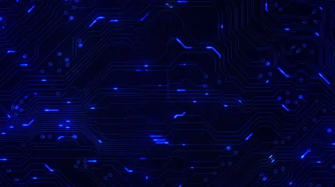 Futuristic circuit board with moving electrons. Loopable. Blue. Lateral dolly Video stock 59587086