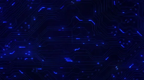 Futuristic circuit board with moving electrons. Dolly. Loopable. Blue. Video stock 59587893