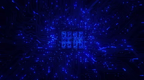 Futuristic circuit board with moving electrons. Loopable. Blue. Dolly in. Video stock 59588044