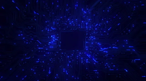 Futuristic circuit board with moving electrons. Loopable. Blue. Dolly in. Video stock 59588108