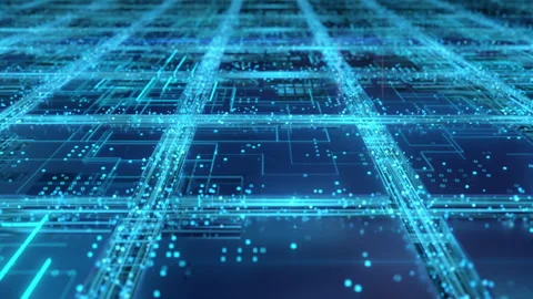 Futuristic circuit board of neural machine processor with many logical layers Stock Footage 242199013