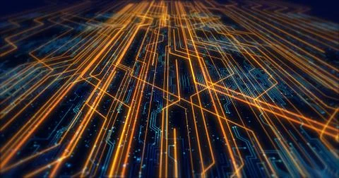 Futuristic Circuit Board Render With Bokeh Effects Stock Illustration