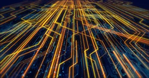 Futuristic Circuit Board Render With Bokeh Effects 库存插图