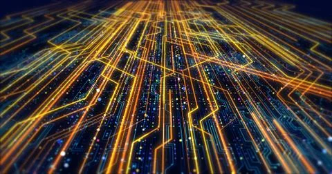 Futuristic Circuit Board Render With Bokeh Effects Stock Illustration