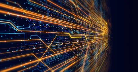 Futuristic Circuit Board Render With Bokeh Effects Stockillustratie