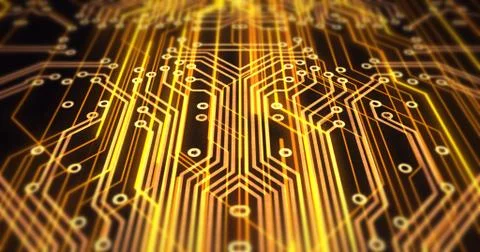 Futuristic Circuit Board Render With Bokeh Effects Illustrazione stock