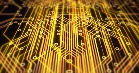 Futuristic Circuit Board Render With Bokeh Effects Illustrazione stock