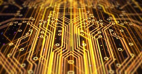 Futuristic Circuit Board Render With Bokeh Effects Illustrazione stock