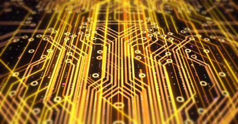Futuristic Circuit Board Render With Bokeh Effects Stock Illustration