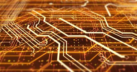Futuristic Circuit Board Render With Bokeh Effects Stock Illustration