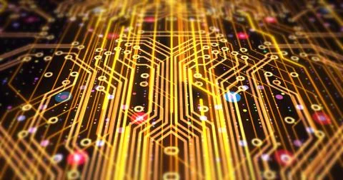 Futuristic Circuit Board Render With Bokeh Effects イラスト素材