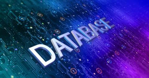 Futuristic Circuit Board Render With Database Keyword Stock Illustration