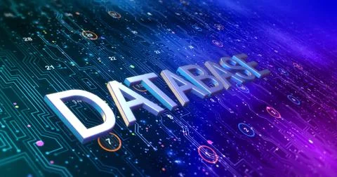 Futuristic Circuit Board Render With Database Keyword Stock Illustration